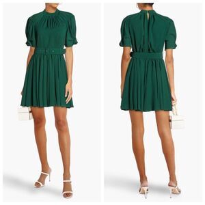 Emilia Wickstead Corinne Mini Dress Size 12 Emerald Green Crepe Belted Pleated